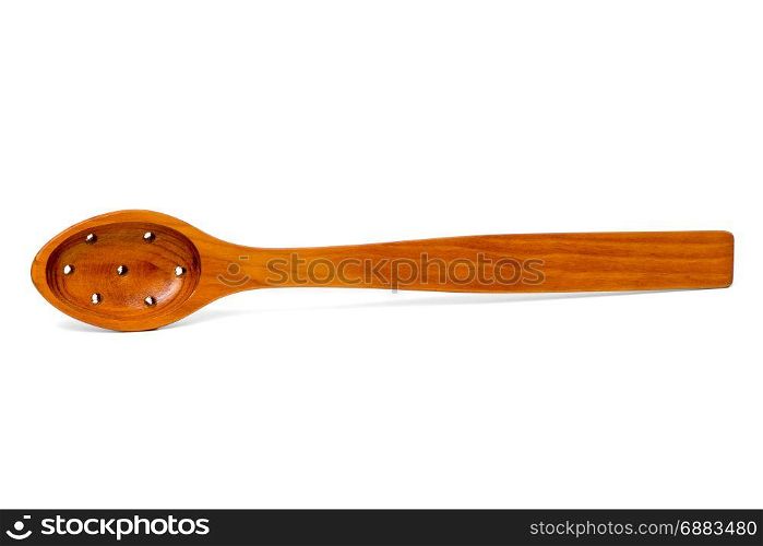 Close-up of wooden spoon on white background.