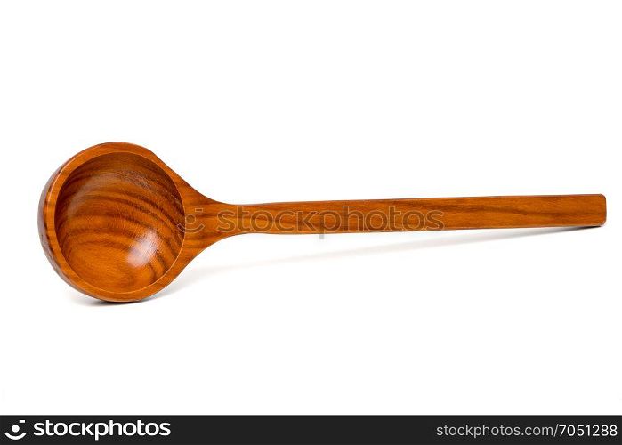 Close-up of wooden spoon on white background.