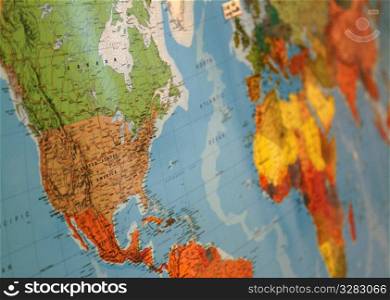 Close-up of world map.