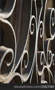 Close-up of wrought iron scrolls in Venice, Italy.