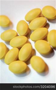 Close-up of yellow pills