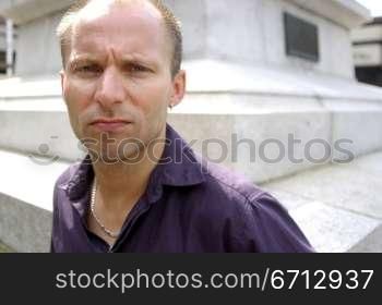 close up of young balding man