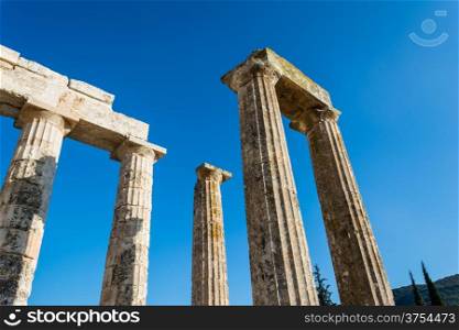 Close-up of Zeus temple pillars in the ancient Nemea, Greece