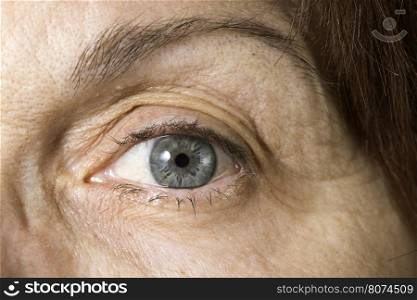 Close up old women blue eye