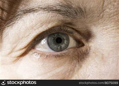 Close up old women blue eye