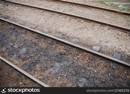 close-up on antique railway tracks