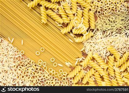 Close up on assortment of uncooked pasta