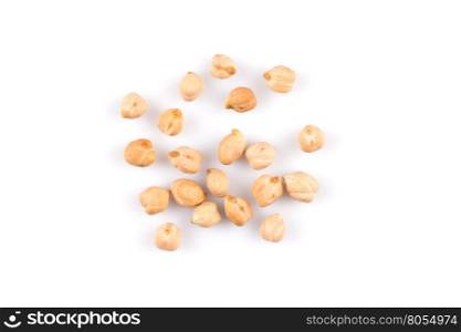 Close up on chickpeas isolated on white background
