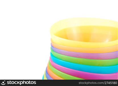 close-up on colorful bowls isolated on white background