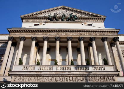 Close-up on front of The Grand Theatre - National Opera architectural details in Warsaw, Poland