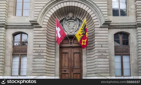 Close up on Justice court entrance in Geneva, Switzerland. Justice court entrance in Geneva, Switzerland