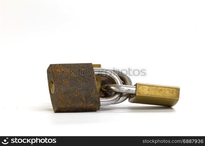 Close up on locked padlock over white background concept