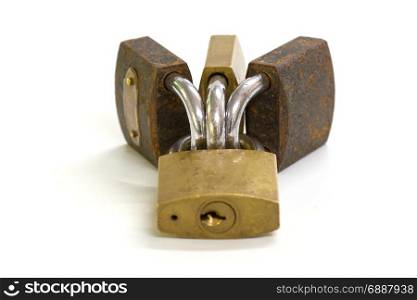 Close up on locked padlock over white background concept