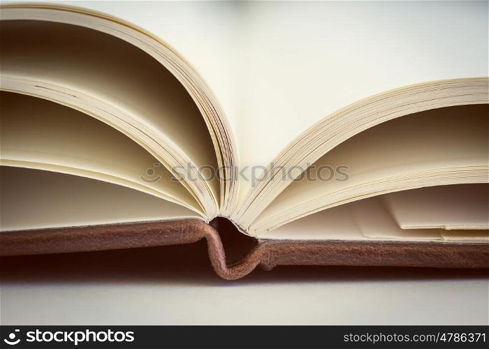 Close up on open book pages.Toned.. Opened book on the table. Close up.