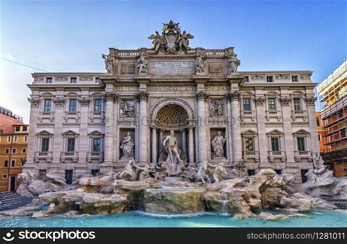 Close up on Trevi fountain by day, Roma, Italy. Trevi fountain, Roma, Italy
