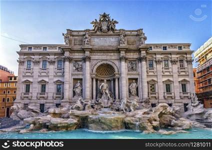 Close up on Trevi fountain by day, Roma, Italy. Trevi fountain, Roma, Italy