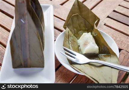 Close up opened pack of steamed flour dessert, stock photo
