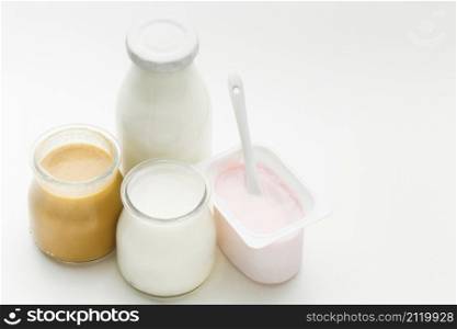 close up organic milk with fresh yogurt