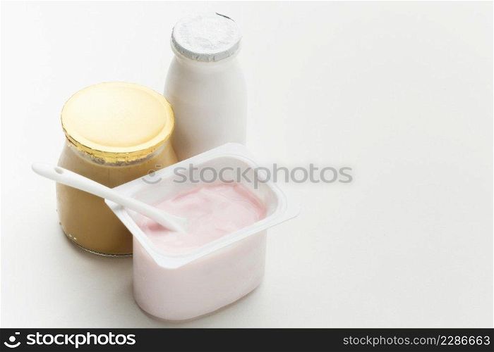 close up organic milk with fresh yogurt 