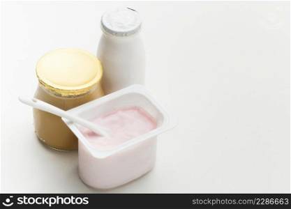 close up organic milk with fresh yogurt 