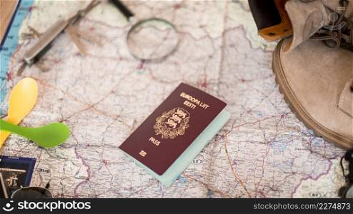 close up passport map