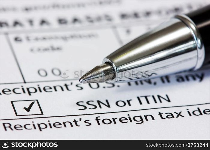 Close-up pen on the US tax form