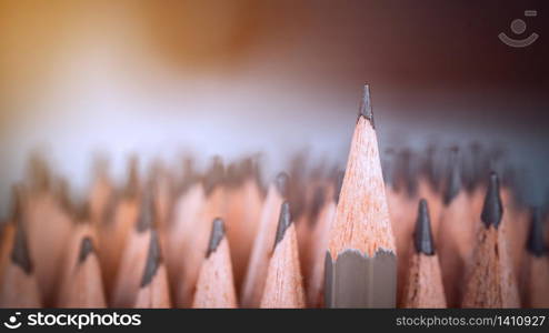 Close-up pencils. Business leadership concept