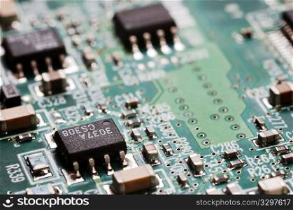 Close-up photo of computer circuit board;