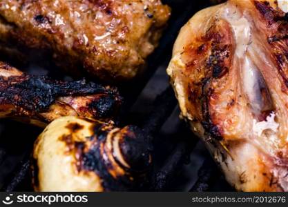 Close up photo of meat on barbeque.. Close up photo of meat on barbeque.