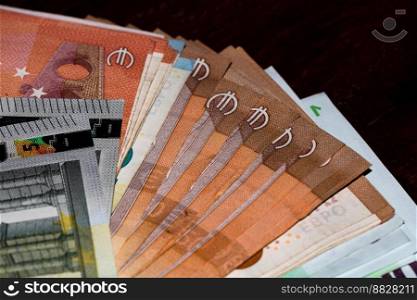 Close up photo of money, banknotes. Finance and currency composition. Concept of rich people, saving or spending money.