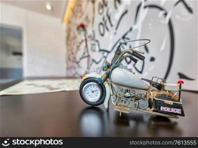 Close up photo of motorbike toy on table