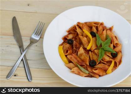 Close up photo of Pasta and spoon and fork
