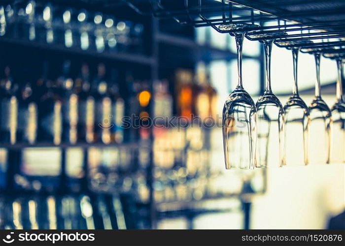 Close up picture of empty glasses in restaurant,Retro style