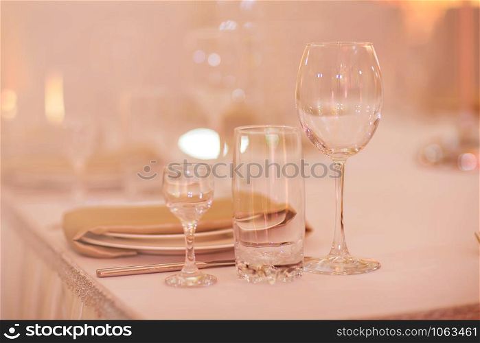 Close up picture of empty glasses in restaurant. Selective focus.empty glasses on the table.. Close up picture of empty glasses in restaurant. Selective focus. empty glasses on the table