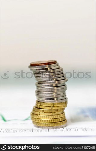 close up pile coins with blurred background