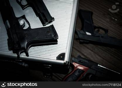 Close up Pile of handguns