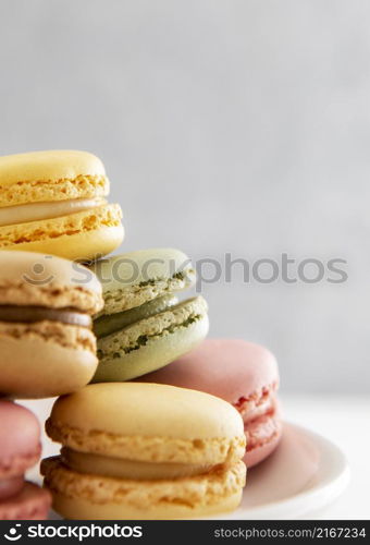 close up pile sweet macarons