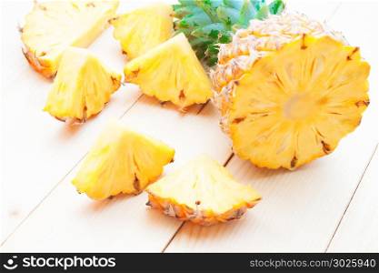 Close up pineapple fruit, Cut and slice, Tropical fruit