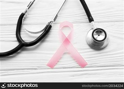 close up pink ribbon stethoscope