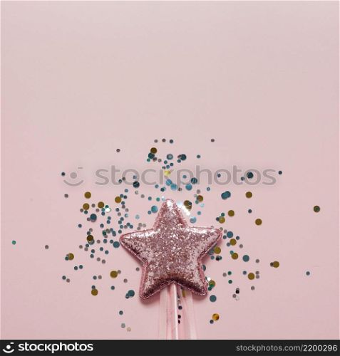 close up pink star glitter top view