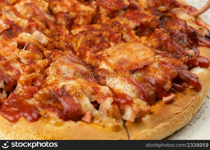 close up pizza on a box
