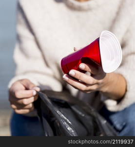 close up plastic cups seaside