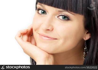 close up portait of young smiling brunette