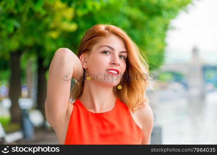 close-up portrait of a beautiful girl 30 years