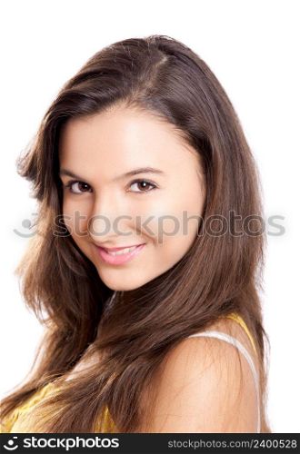 Close-up portrait of a beautiful teenage girl smilling