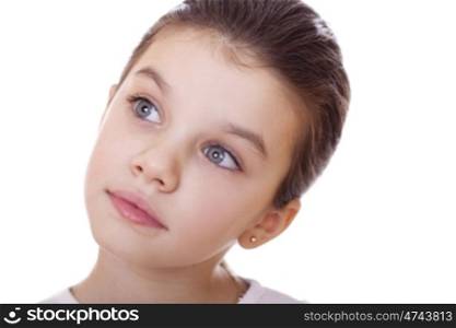 Close up Portrait of a charming little girl, isolated on white background