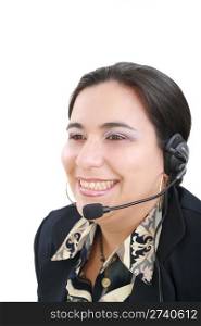 Close-up portrait of a customer service agent, isolated on white
