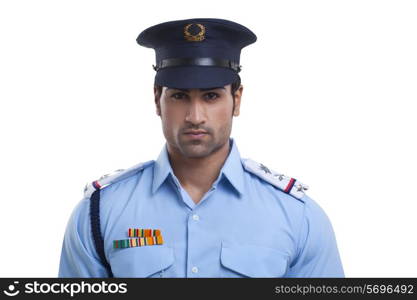 Close-up portrait of a security guard