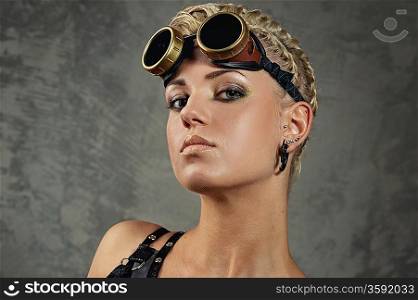 Close-up portrait of a steam punk girl