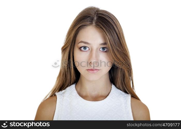 Close up portrait of a young girl teenager, isolated on white background